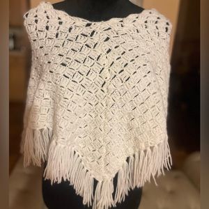 Elegant White Crochet Poncho